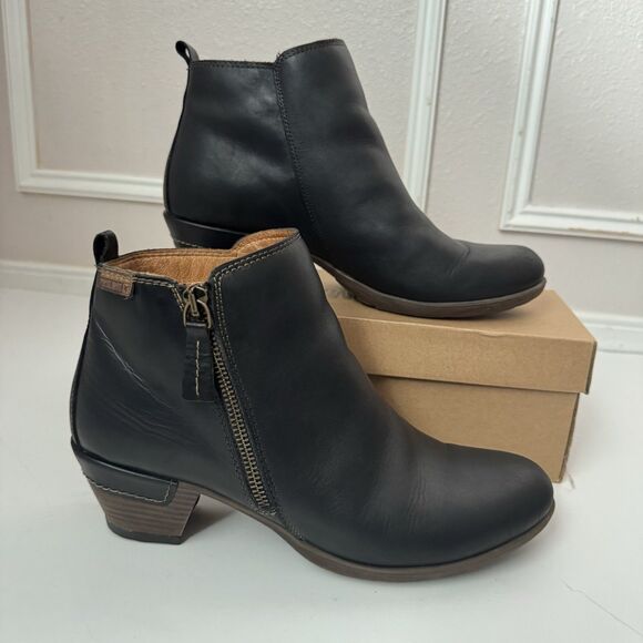 PIKOLINOS Women's Black Leather Rotterdam 902-8900 Ankle Booties Boots Size 39 - Picture 1 of 9